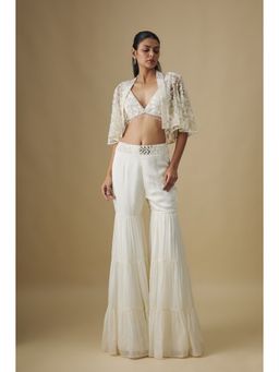 Asaga - Women Ivory Seabryn Blouse with Sharara and Cape