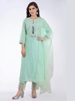 Asaga - Women Green Shama Kurta with Pant and Dupatta