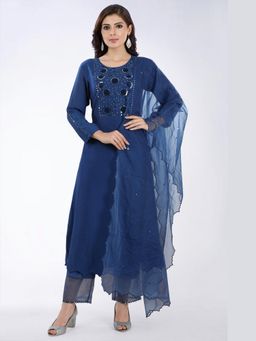 Asaga - Women Navy Blue Neel Kurta with Pant and Dupatta
