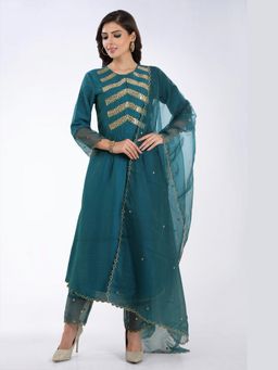 Asaga - Women Teal Anjun Kurta with Pant and Dupatta
