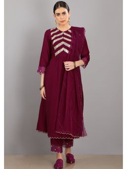 Asaga - Women Purple Ijaz Kurta with Pant and Dupatta
