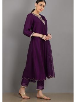 Asaga - Women Purple Talha Kurta with Pant and Dupatta