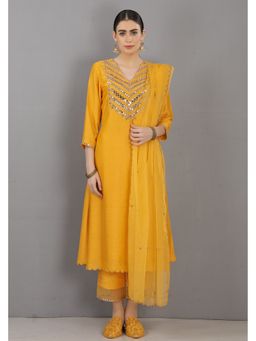 Asaga - Women Mustard Asma Kurta with Pant and Dupatta