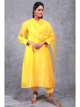 Asaga - Women Mustard Basant Kurta with Pant and Dupatta