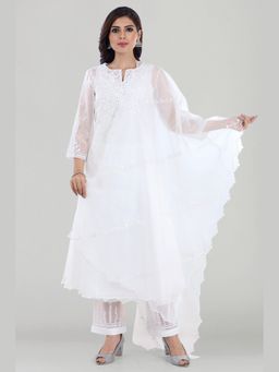 Asaga - Women White Shabnam Kurta with Pant and Dupatta