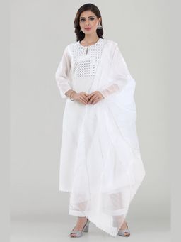 Asaga - Women White Chandi Kurta with Pant and Dupatta