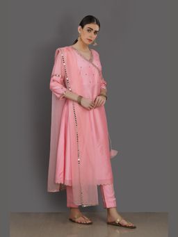 Asaga - Women Baby Pink Rabia Anarkali Kurta with Pant and Dupatta