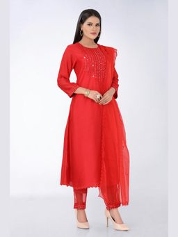 Asaga - Women Red Asaga Kurta with Pant and Dupatta