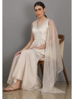 Asaga - Women Ivory Ehtimaam Top with Sharara and Dupatta