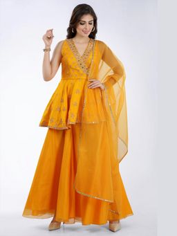 Asaga - Women Orange Fazeen Top with Sharara and Dupatta