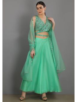 Asaga - Women Green Ghuncha Top with Sharara and Dupatta