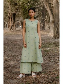 EARTHWEAR - Cotton Sleeveless Olive Kurta with Pant