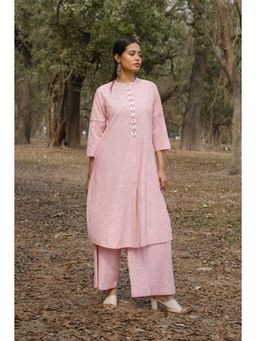 EARTHWEAR - Striped Cotton Pleated Red Kurta with Pant
