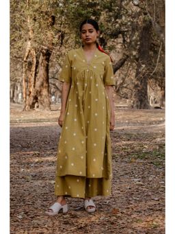 EARTHWEAR - Cotton Woven Buti Mustard Kurta with Pant