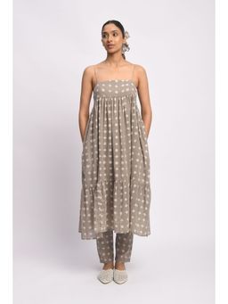 JAYATI GOENKA - Grey Printed Shoulder Strap Kurta with Pant