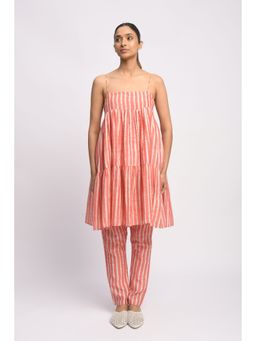 JAYATI GOENKA - Pink Striped Shoulder Strap Kurta with Pant