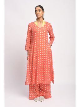 JAYATI GOENKA - Orange Printed Kurta with Pant and Halter Neck Slip