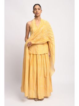 JAYATI GOENKA - Yellow Striped Short Kurt and Pant with Dupatta