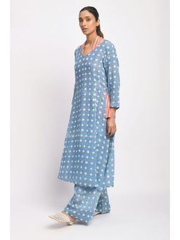 JAYATI GOENKA - Blue Printed Kurta with Pant and Halter Neck Slip
