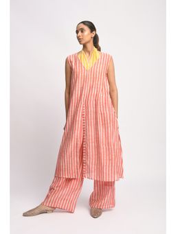 JAYATI GOENKA - Pink Striped Kurta with Pant and Halter Neck Slip