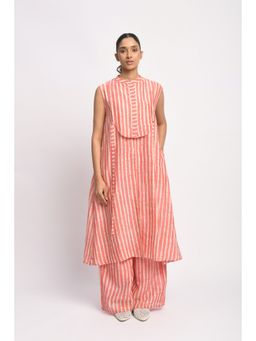 JAYATI GOENKA - Pink Striped Kurta with Pant and Yoke Overlay