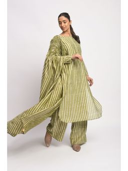 JAYATI GOENKA - Green Striped Kurta with Pant and Dupatta