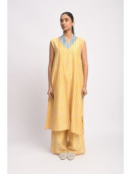 JAYATI GOENKA - Yellow Striped Kurta with Pant and Halter Neck Slip
