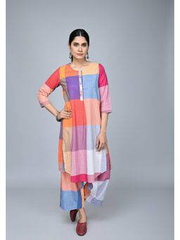 EARTHWEAR - Checks Handloom Cotton Antifit Multicolor Kurta with Pant