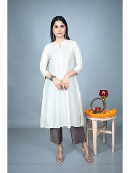 EARTHWEAR - Hand Embroidered Tassar Silk White Kurta with Pant