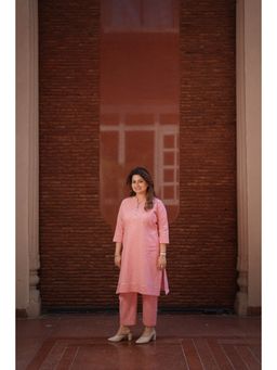 Leela by A - Gulnaar - Chic Blush Pink Jute Gold Sequins Kurta with Pant