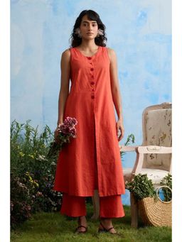 Okhai - Orange Saffron Cotton Kurta and Pant