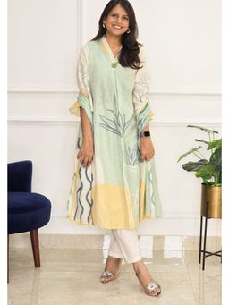 Pink Tree - Blue Linen Floral Kurta with Pant