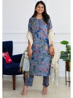 Pink Tree - Women Blue Petal Story Kurta with Pant and Dupatta