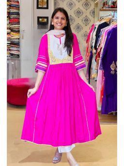 Pink Tree - Women Pink Jhilmil Rani Zardosi Detailing Flare Kurta with Pant and Dupatta