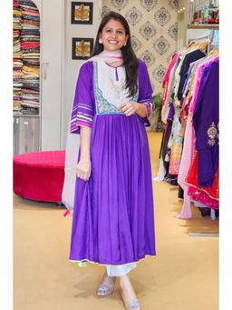 Pink Tree - Women Jhilmil Purple Zardosi Hand work Detailing Flare Kurta with Pant and Dupatta