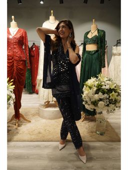 Asaga - Women Navy Blue Storm Top with Pant and Dupatta