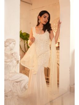 Asaga - Women Ivory Kurti with Sharara and Dupatta