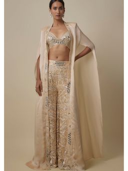 Asaga - Women Beige Zabder Blouse with Sharara and Cape