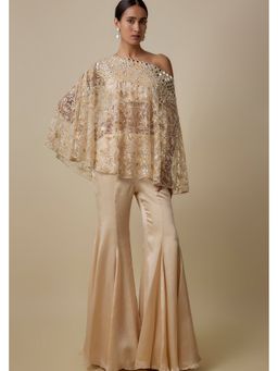 Asaga - Women Beige Auroknot Blouse with Sharara and Cape
