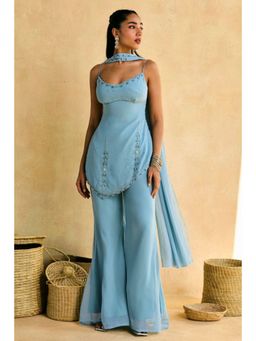 Saanjh by Lea - Blue Geet Embroidered Y2K Kurta with Palazzo and Dupatta