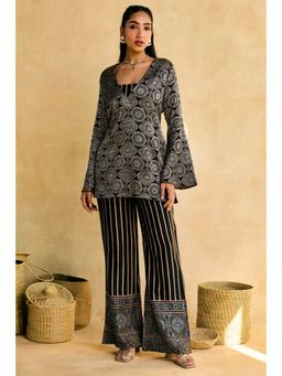 Saanjh by Lea - Black Safina Ajrakh Bralette Kurta with Palazzo and Bralette