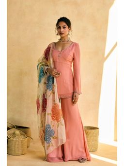 Saanjh by Lea - Pink Shanaya Embroidered Y2K Kurta with Palazzo and Dupatta