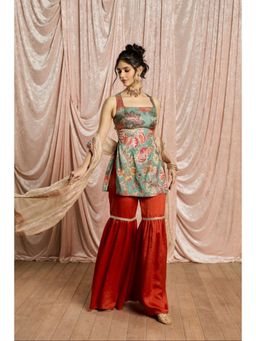 Saanjh by Lea - Multi-Color Rangriti Floral Embellished Kurta with Sharara and Dupatta