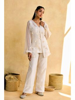 Saanjh by Lea - White Chandni Baag Embroidered Co-Ord