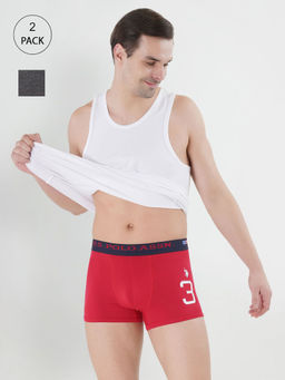 U.S. POLO ASSN. - Men Light Grey & Red I015 Natural Cotton Trunks (Pack of 2)