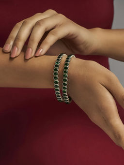 Divas Mantra - 92.5 Silver Oxidised Greenoxy Bangles with Green Spinel Stone