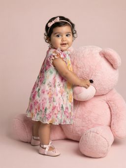 Nautinati - Baby Girls All-over Multicolour Floral Print A-line Pleated Dress