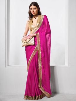 KALISTA - Pink Sequinned Chiffon Saree with Unstitched Blouse