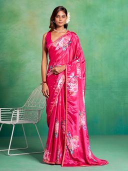 KALISTA - Floral Sequinned Partywear Organza Saree with Unstitched Blouse