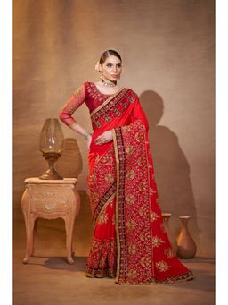 KALISTA - Floral Embroidered Zari Saree with Unstitched Blouse